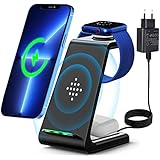 Kabellose Ladegeräte, 3 in 1 induktive ladestation QI schnelles drahtloses Ladegerät Gelten Apple Watch SE/6/5/4/3/2, mit Airpods Pro/2,iPhone 13/12/11/Pro/Pro Max/XR und Samsung Handy（Mit Adapter